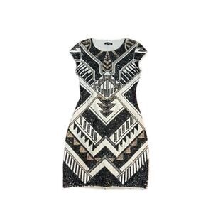 Express beautiful short sleeve black and white sequin sparkle fitted dress sz XS